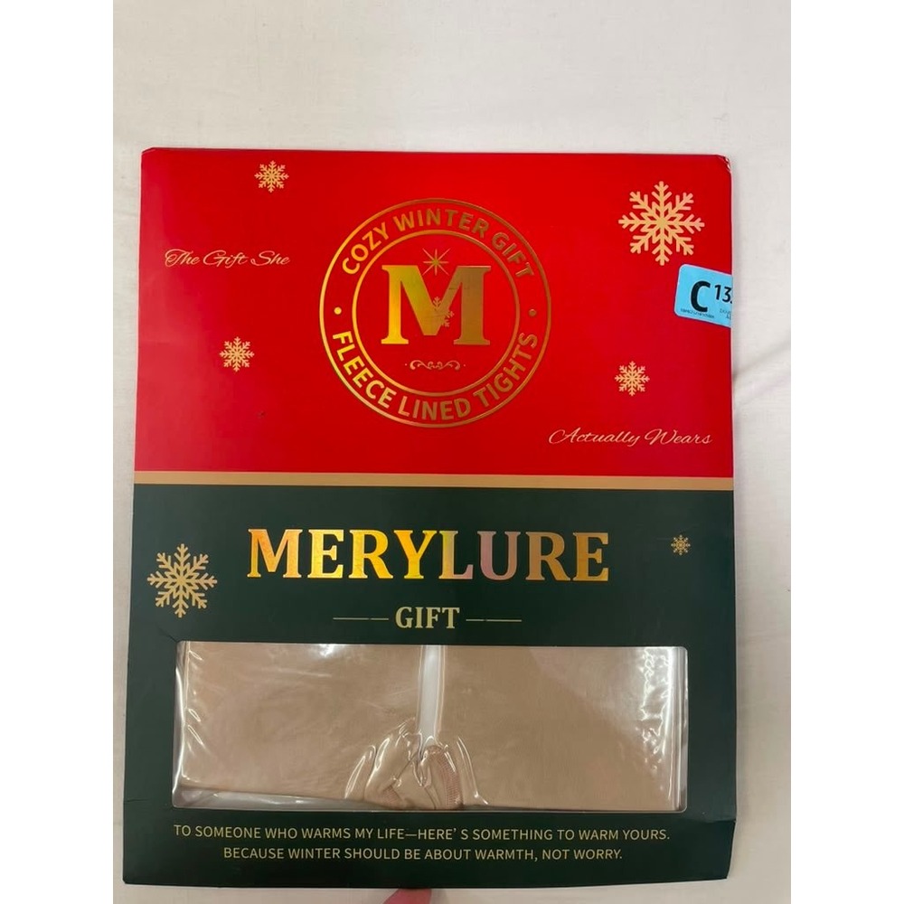 Merylure Fleece Lined Tights‎ Nude Tan High Waisted Thermal Winter Leggings NIB